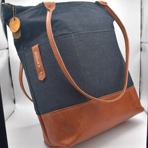 R. Riveter Grant Tote Denim + Brown Leather EUC